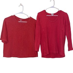 •SPLENDID•BUNDLE OF 2-RED TOPS. 1-SHORT SLEEVE & 1- 3/4 SLEEVE RIBBED. SIZE XS/S